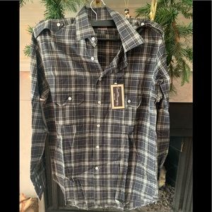 NEW ERNEST HEMINGWAY MEN'S FLANNEL EPAULETTE SHIRT $245 SIZE 15.5